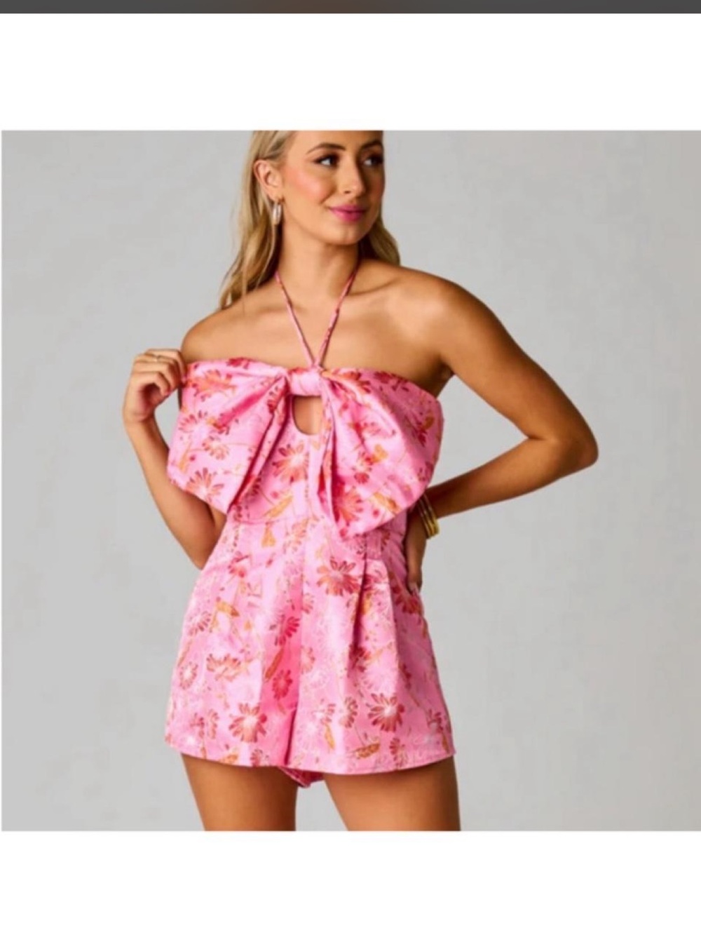 NWT Buddy Love Pink Floral Tie-Front Halter One-Piece Romper